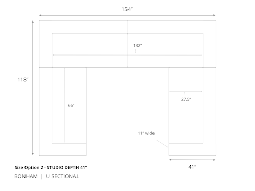 Diagram of Bonham Leather U Sectional 41 inch depth size option 2