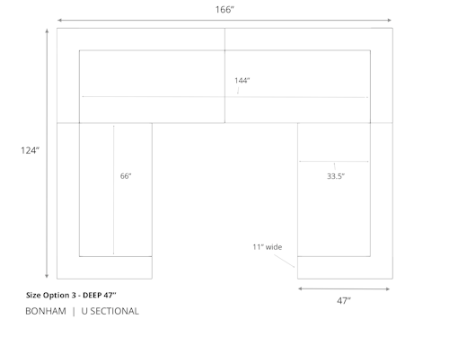 Diagram of Bonham Leather U Sectional 47 inch depth size option 3