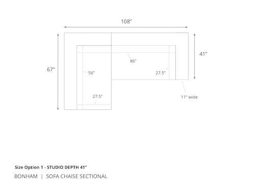 Diagram of Bonham Sofa Chaise Sectional in 41 inch depth size option 1