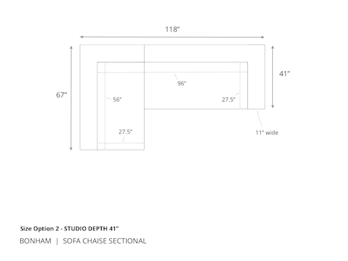 Diagram of Bonham Sofa Chaise Sectional in 41 inch depth size option 2