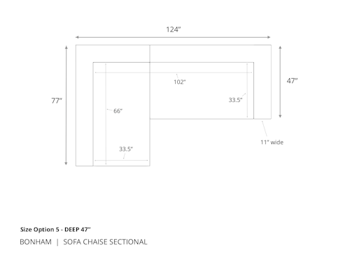 Diagram of Bonham Sofa Chaise Sectional in 47 inch depth size option 5