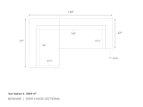 Diagram of Bonham Sofa Chaise Sectional in 47 inch depth size option 6