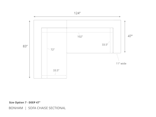 Diagram of Bonham Sofa Chaise Sectional in 47 inch depth size option 7