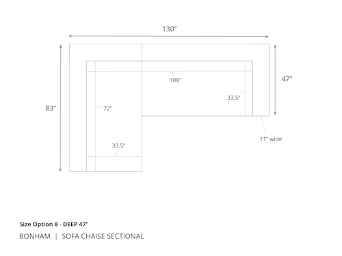 Diagram of Bonham Sofa Chaise Sectional in 47 inch depth size option 8