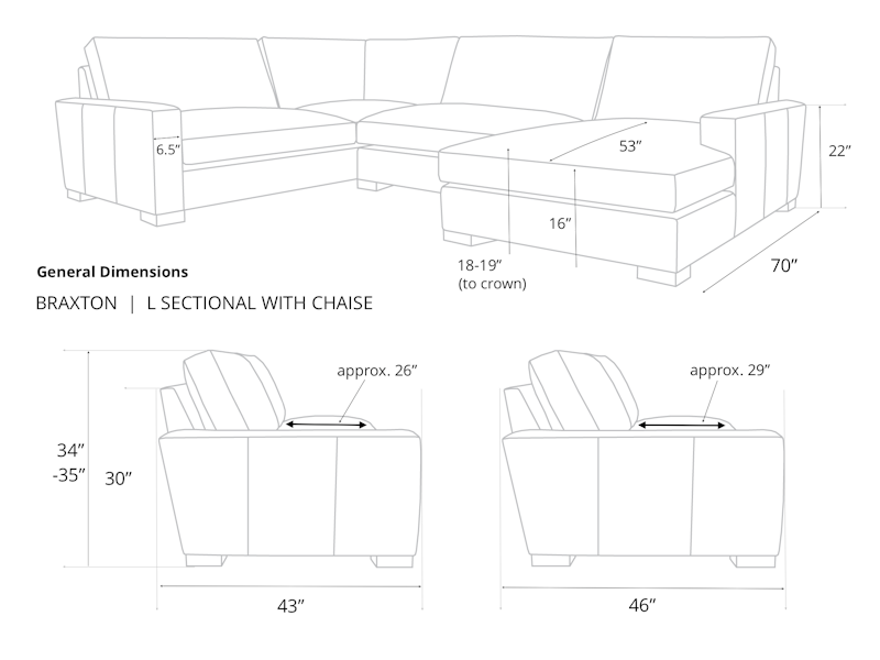 Diagram of Braxton Mini L Sectional with Chaise Dimension Details