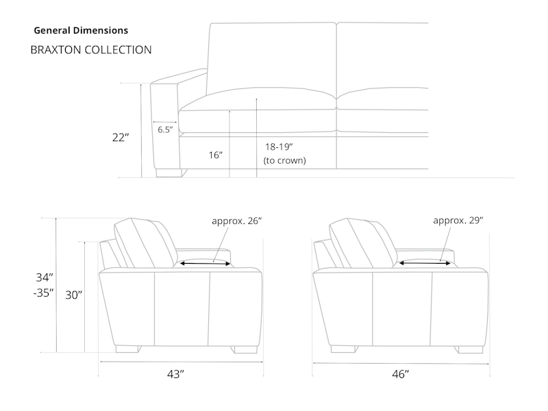 Braxton Classic Leather Furniture Standard Dimensions 1