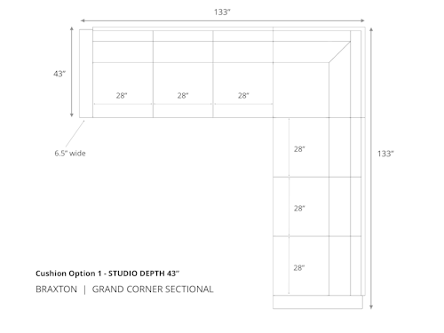 Diagram of Braxton Grand Corner Sectional 43 inch depth cushion option 1