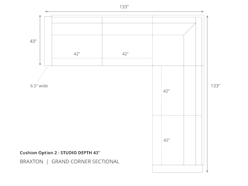 Diagram of Braxton Grand Corner Sectional 43 inch depth cushion option 2