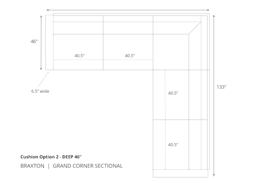 Diagram of Braxton Grand Corner Sectional 46 inch depth cushion option 2