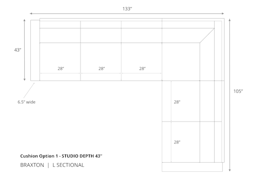 Diagram of Braxton L Sectional in 43 inch depth and cushion option 1