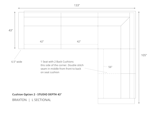 Diagram of Braxton L Sectional in 43 inch depth and cushion option 2