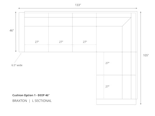 Diagram of Braxton L Sectional in 46 inch depth and cushion option 1