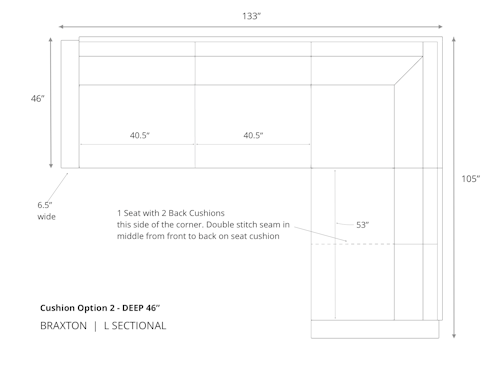 Diagram of Braxton L Sectional in 46 inch depth and cushion option 2
