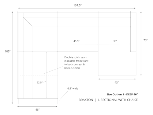 Diagram of Braxton L Sectional with Chaise 46 inch depth size option 1