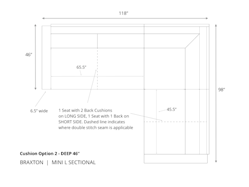 Diagram of Braxton Mini L Sectional Sofa in 46 depth and cushion option 2
