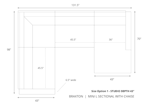 Diagram of Braxton Mini L Sectional with Chaise 43 inch depth size option 1