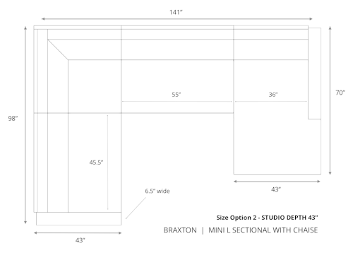 Diagram of Braxton Mini L Sectional with Chaise 43 inch depth size option 2