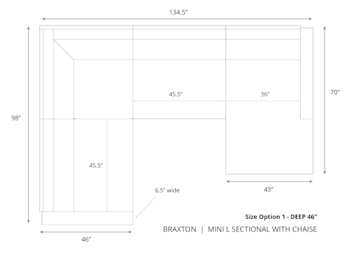 Diagram of Braxton Mini L Sectional with Chaise 46 inch depth size option 1