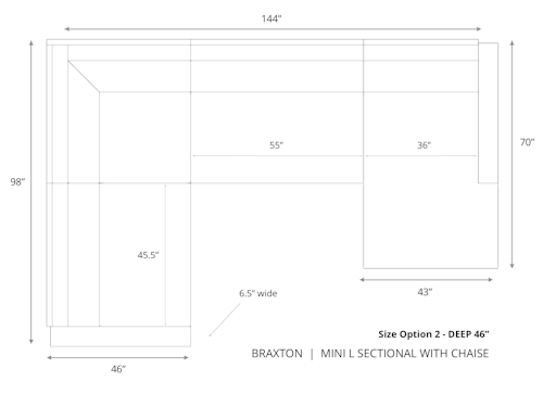 Diagram of Braxton Mini L Sectional with Chaise 46 inch depth size option 2
