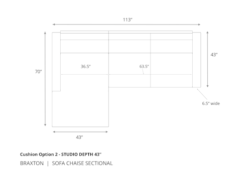 Diagram ofton Sofa Chaise Sectional 43 inch depth and cushion option 2