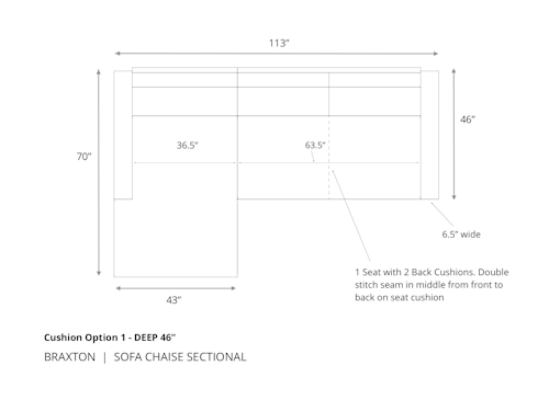 Diagram ofton Sofa Chaise Sectional 46 inch depth and cushion option 1