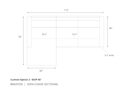 Diagram ofton Sofa Chaise Sectional 46 inch depth and cushion option 2