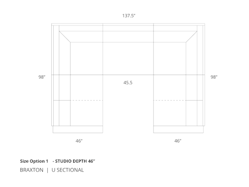 Diagram of Braxton U Sectional size option 1 in 46 inch depth
