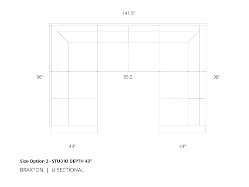 Diagram of Braxton U Sectional size option 2 in 43 inch depth