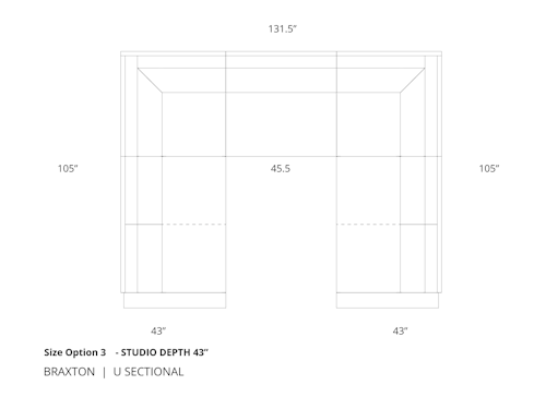 Diagram of Braxton U Sectional size option 3 in 43 inch depth