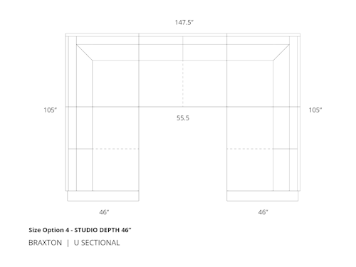 Diagram of Braxton U Sectional size option 4 in 46 inch depth