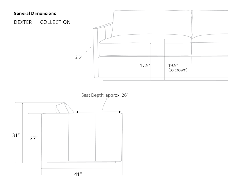 Dexter Leather Furniture Collection Dimension Details
