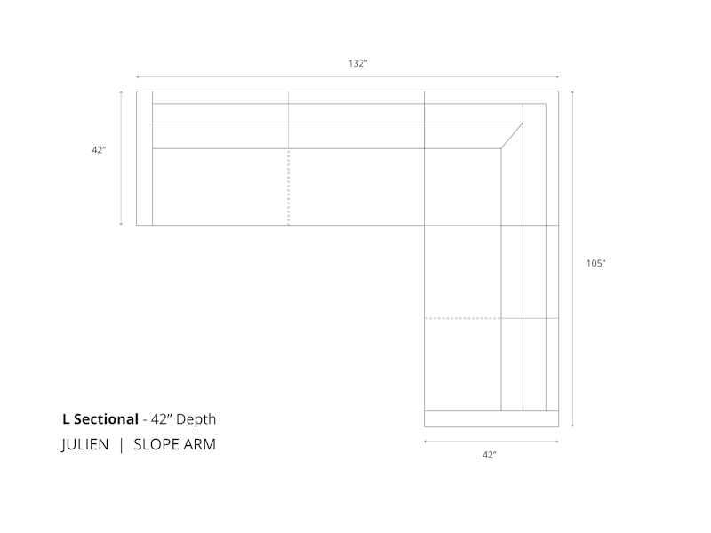 Diagram of the Julien Slope Arm Leather L Sectional Sofa