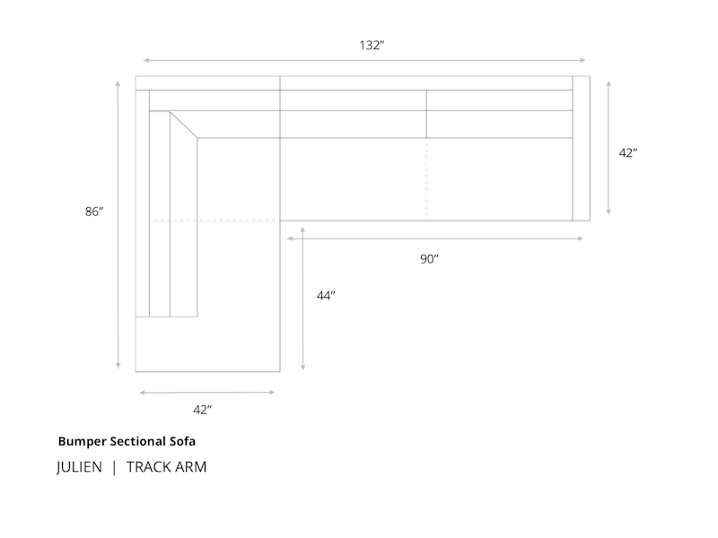 Diagram of the Julien Track Arm Bumper Chaise Sectional Sofa
