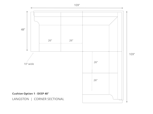 Diagram of Langston Corner Sectional in 48 inch depth cushion option 1