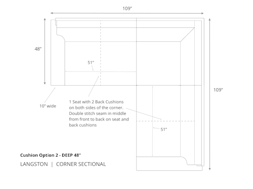 Diagram of Langston Corner Sectional in 48 inch depth cushion option 2