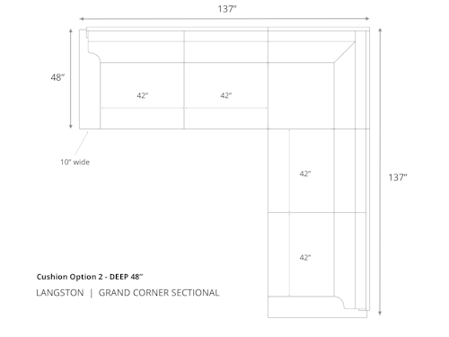 Diagram of Langston Grand Corner Sectional in 48 inch depth cushion option 2