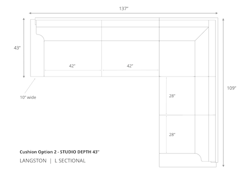 Diagram of Langston L Sectional Sofa in 43 inch depth cushion option 2