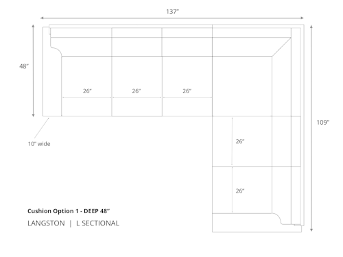 Diagram of Langston L Sectional Sofa in 48 inch depth cushion option 1