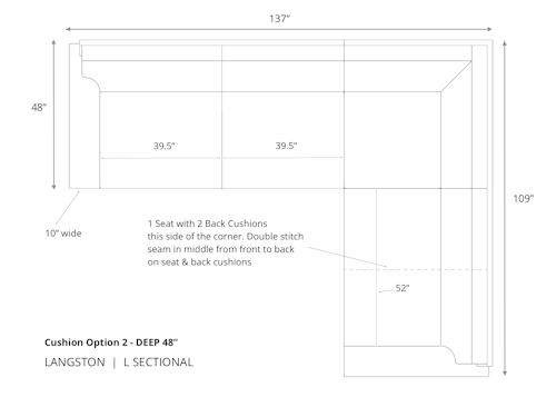 Diagram of Langston L Sectional Sofa in 48 inch depth cushion option 2