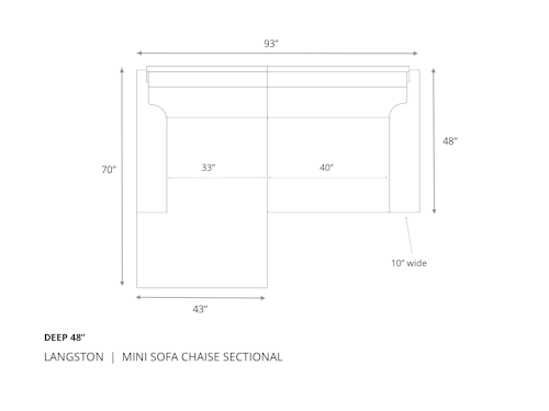 Diagram of Langston Mini Sofa Chaise Sectional in 48 inch depth