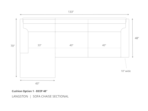 Diagram of Langston Sofa Chaise Sectional in 48 inch depth cushion option 1