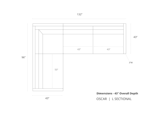 Diagram of Oscar L Sectional Sofa in 43 inch depth