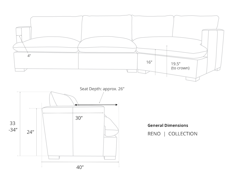 Reno Sofa Cuddler Sectional Dimensions Detail